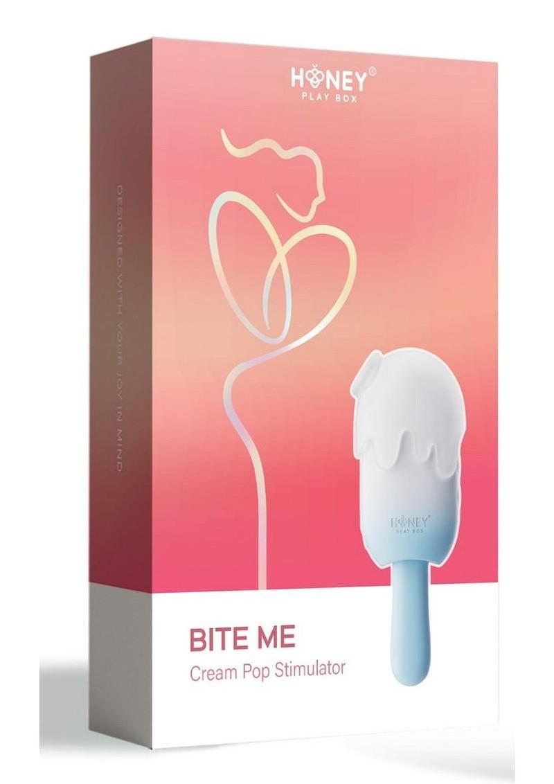 Bite Me Sucking Tapping & Vibrating Silicone Rechargeable Cream Pop Stimulator - Blue/White