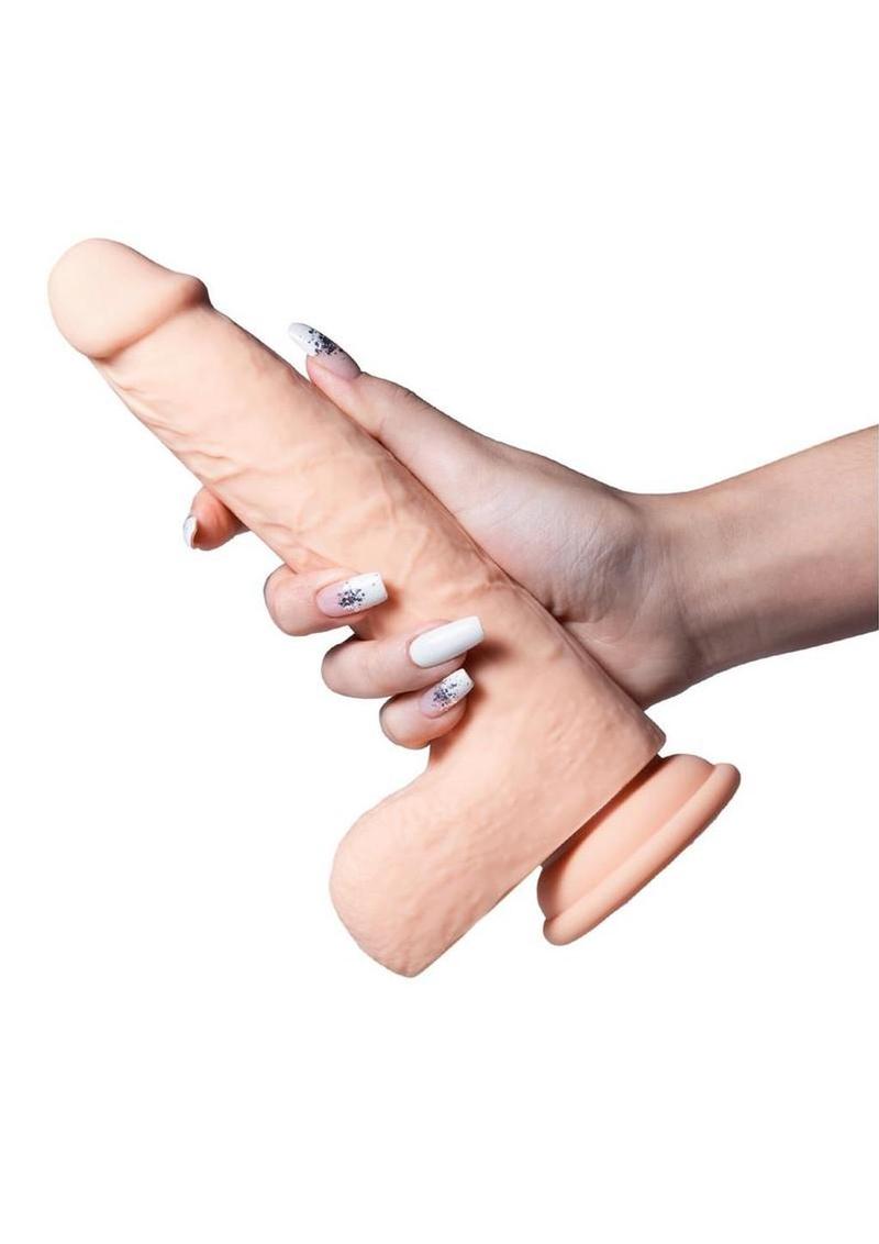 Luis App Controlled Real Thrusting Rechargeable Silicone Dildo with Clit Licker 8.5In - Caramel