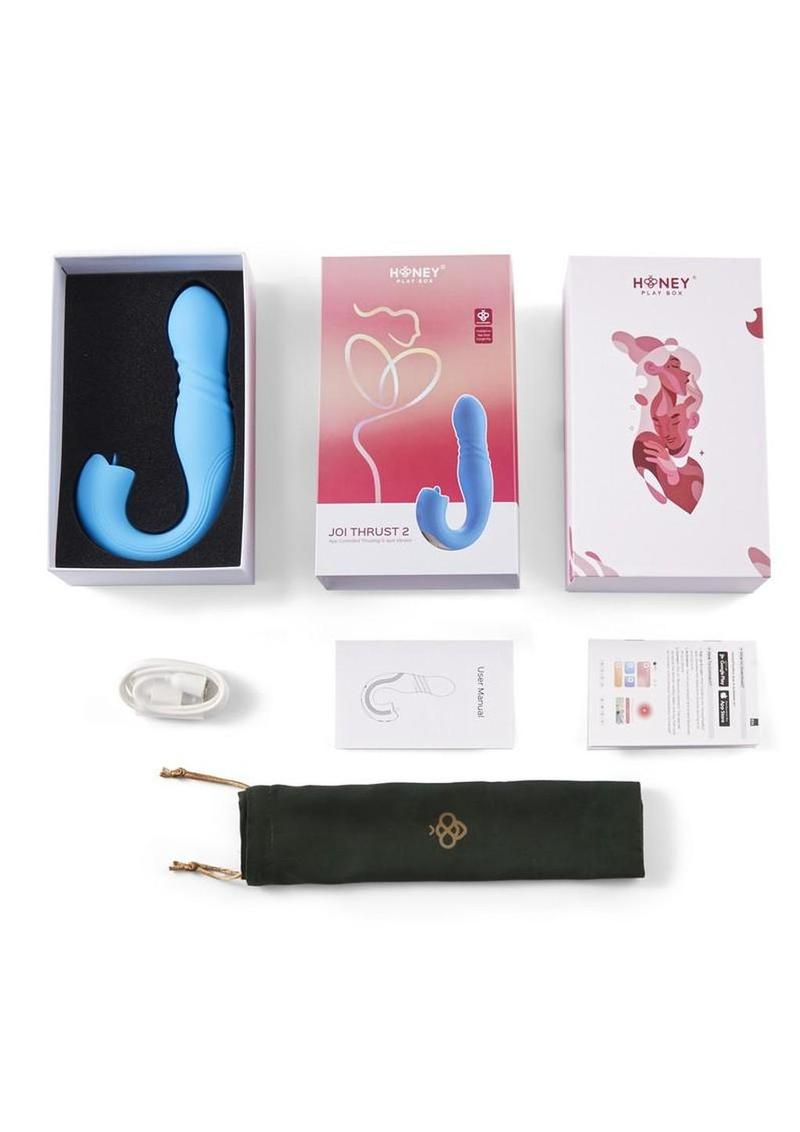 Joi Thrust 2 Pressure Sensing App Controlled Thrusting G-spot Silicone Rechargeable Vibrator & Tongue Clit Licker - Blue/Gold