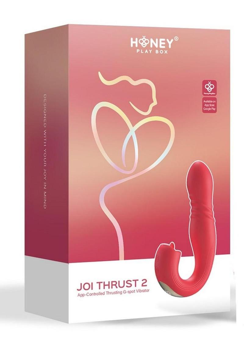 Joi Thrust 2 Pressure Sensing App Controlled Thrusting G-spot Silicone Rechargeable Vibrator & Tongue Clit Licker - Red/Gold