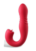Joi Thrust 2 Pressure Sensing App Controlled Thrusting G-spot Silicone Rechargeable Vibrator & Tongue Clit Licker - Red/Gold