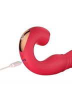 Joi Thrust 2 Pressure Sensing App Controlled Thrusting G-spot Silicone Rechargeable Vibrator & Tongue Clit Licker - Red/Gold
