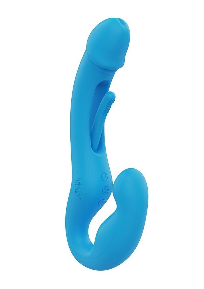 Harmony Duo App-Controlled Rechargeable Silicone Strapless Strap-on - Blue/Gold