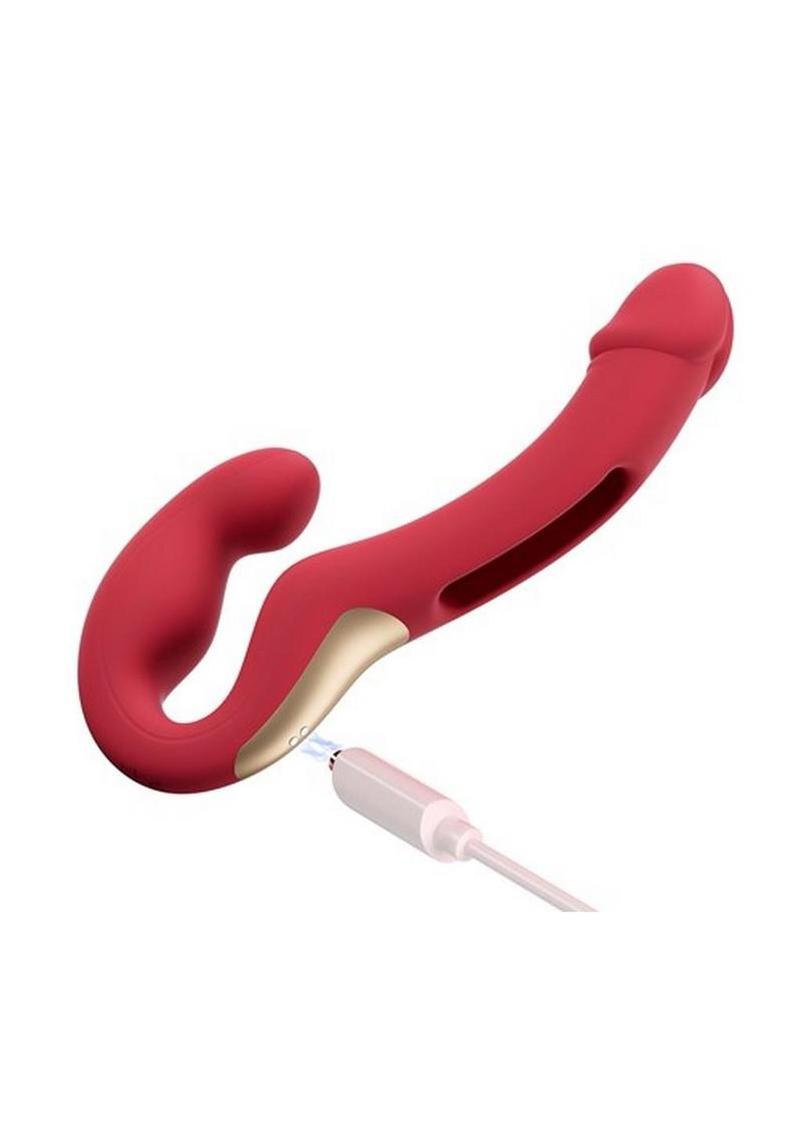 Harmony Duo App-Controlled Rechargeable Silicone Strapless Strap-on - Red/Gold