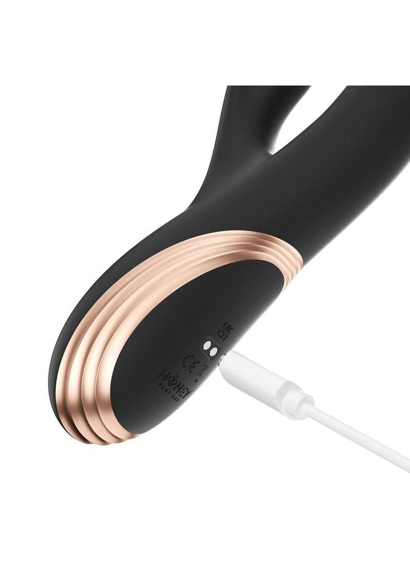 Gem Pressure Sensing App-Controlled Twin Balls Rabbit Vibrator - Black/Gold