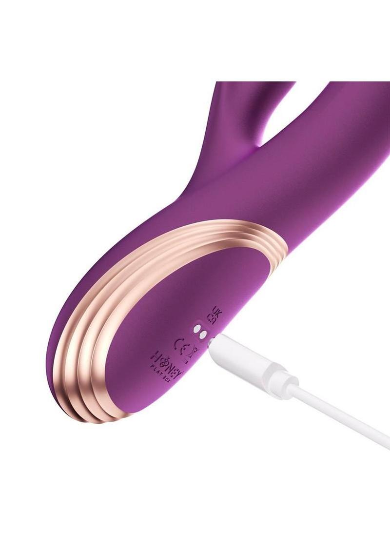 Gem Pressure Sensing App-Controlled Twin Balls Rabbit Vibrator - Purple/Gold