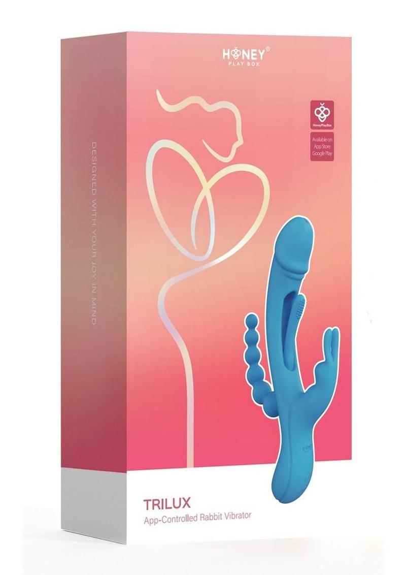 Trilux Kinky Finger Rechargeable Silicone Triple Stimulation Rabbit Vibrator with Anal Beads - Blue