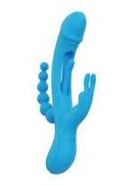 Trilux Kinky Finger Rechargeable Silicone Triple Stimulation Rabbit Vibrator with Anal Beads - Blue