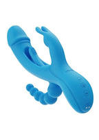 Trilux Kinky Finger Rechargeable Silicone Triple Stimulation Rabbit Vibrator with Anal Beads - Blue