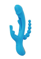 Trilux Kinky Finger Rechargeable Silicone Triple Stimulation Rabbit Vibrator with Anal Beads - Blue