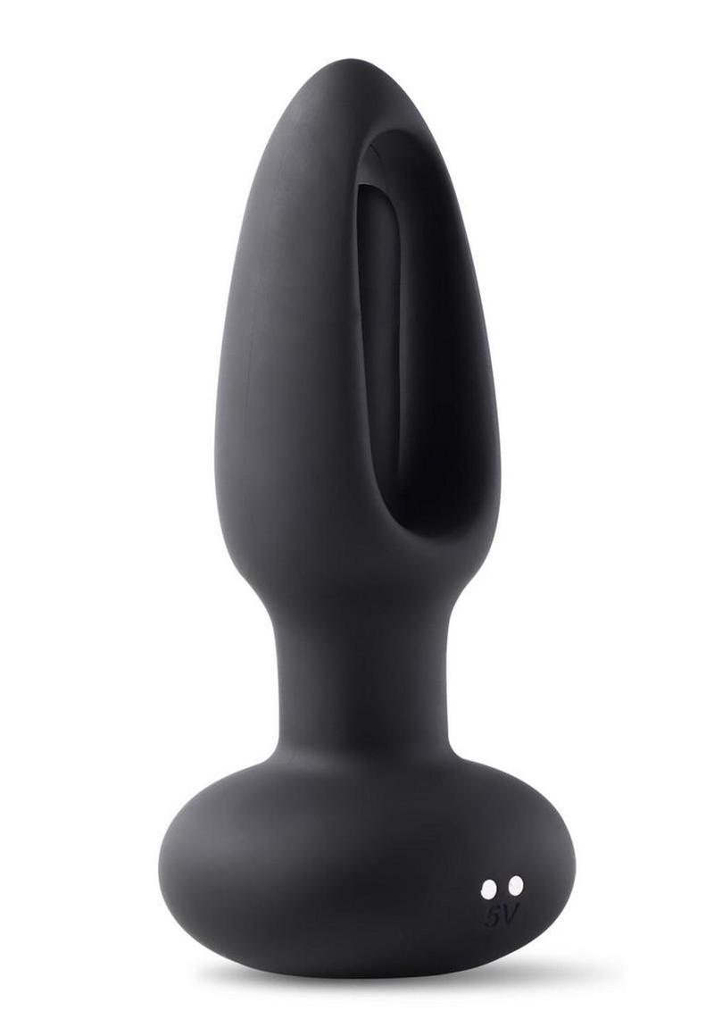 Snuggy Tapping Rechargeable Silicone Prostate Massager Butt Plug Anal Vibrator - Black