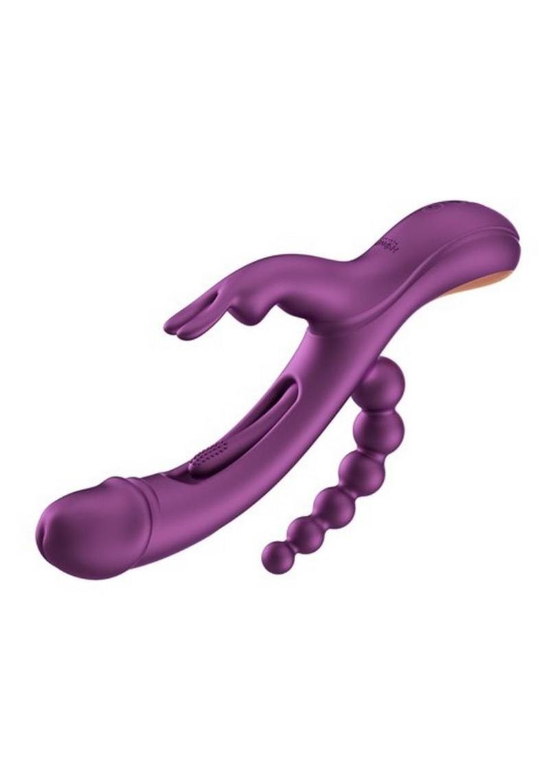 Trilux Kinky Finger Rechargeable Silicone Triple Stimulation Rabbit Vibrator with Anal Beads - Purple