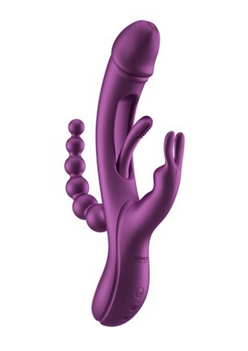 Trilux Kinky Finger Rechargeable Silicone Triple Stimulation Rabbit Vibrator with Anal Beads - Purple