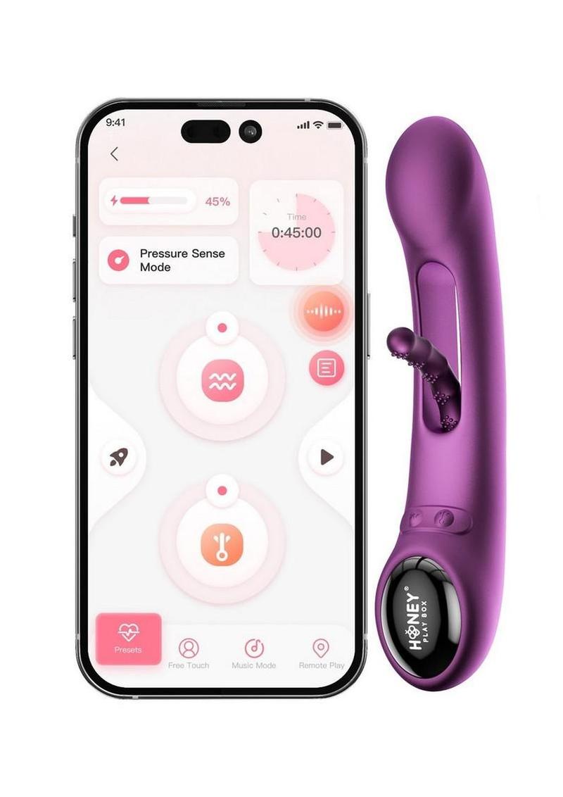 Tempo Pressure Sensing App Controlled Kinky Finger Tapping Rechargeable Silicone G-spot Vibrator - Purple/Black