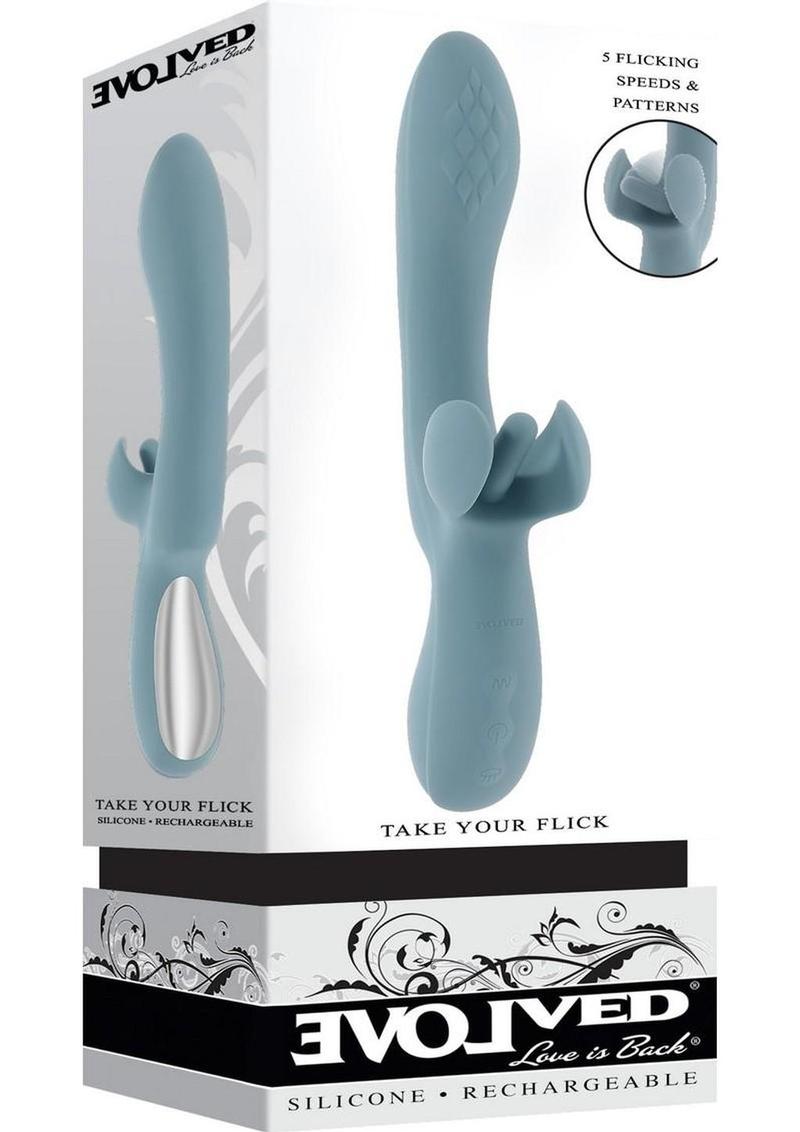 Take Your Flick Rechargeable Silicone Rabbit Vibrator - Blue