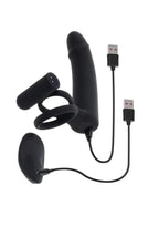 Gender X Full Swing Rechargeable Silicone Vibrating Dildo with Dual Cock Ring and Remote Control - Black