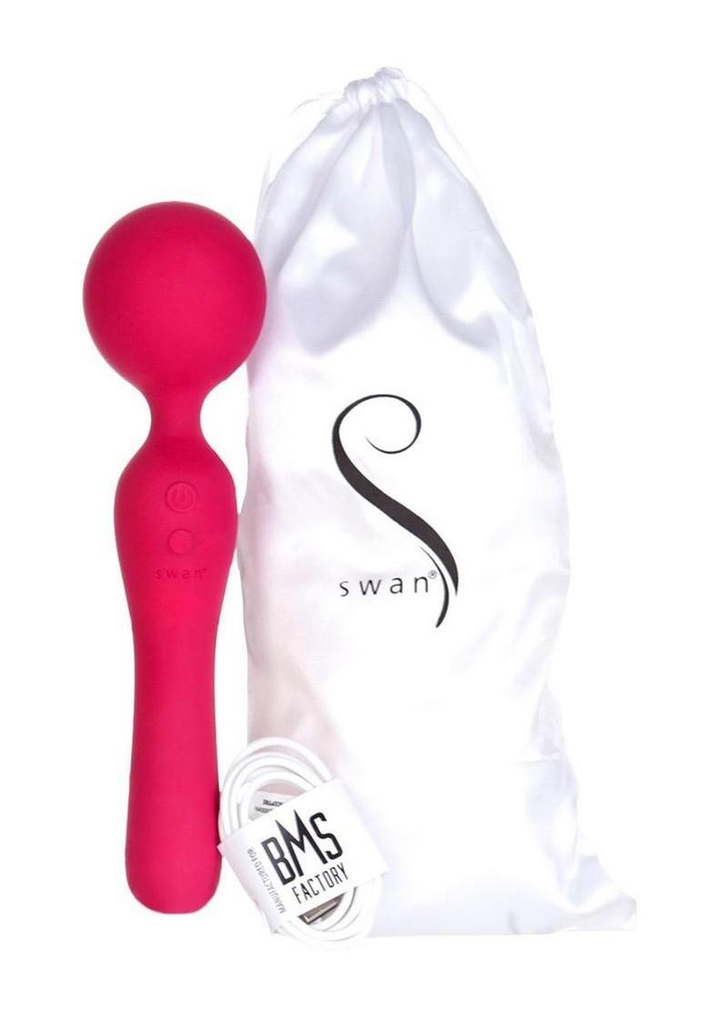 The Swan Sceptre Rechargeable Silicone Dual End Wand Massager - Magenta