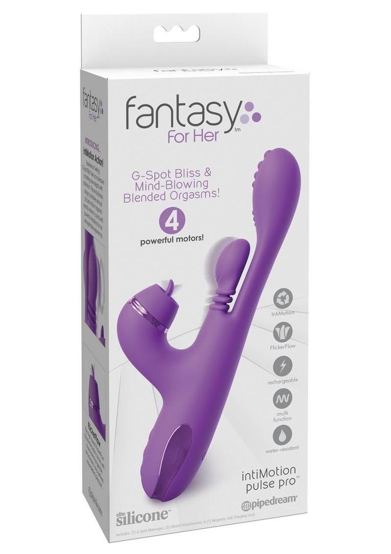 Fantasy for Her IntiMotion Pulse Pro Rechargeable Silicone Triple Rabbit Vibrator with Clitoral Stimulator - Purple