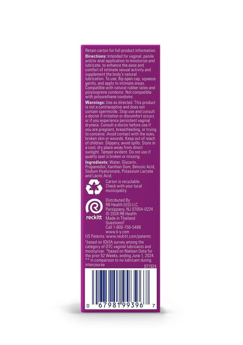 KY Hydrate Natural Feeling Moisturizing Water Based Lubricant with Hyaluronic Acid 2.5oz
