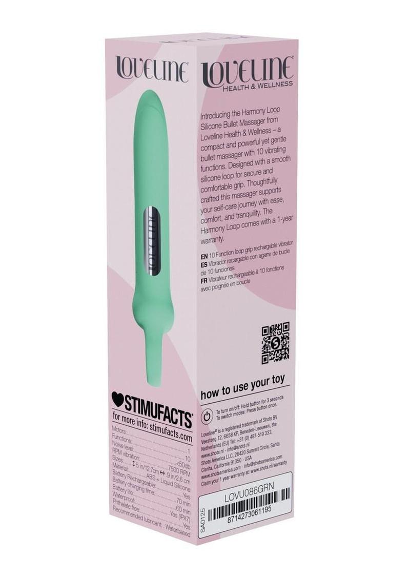 Loveline Harmony Loop Grip Vibe Ergonomic 10 Function Silicone Bullet Massager - Green