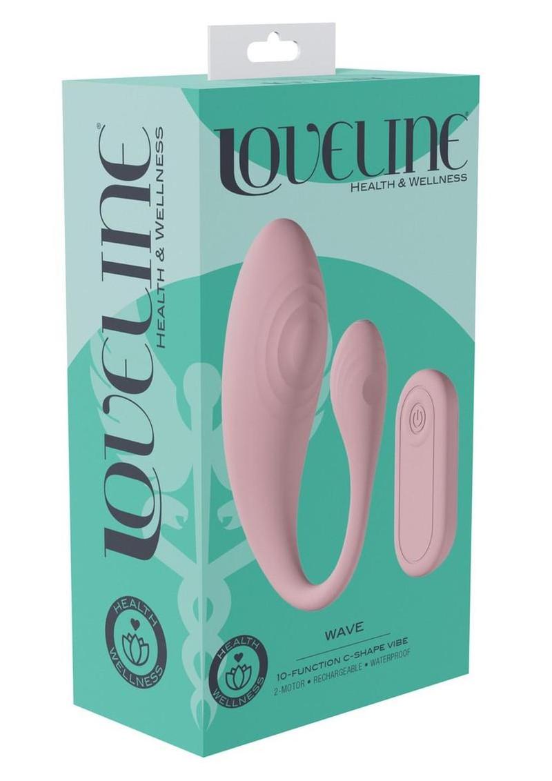 Loveline Wave C-Shape Vibe 10 Function Silicone Rechargeable Vibrator with Remote Control - Pink