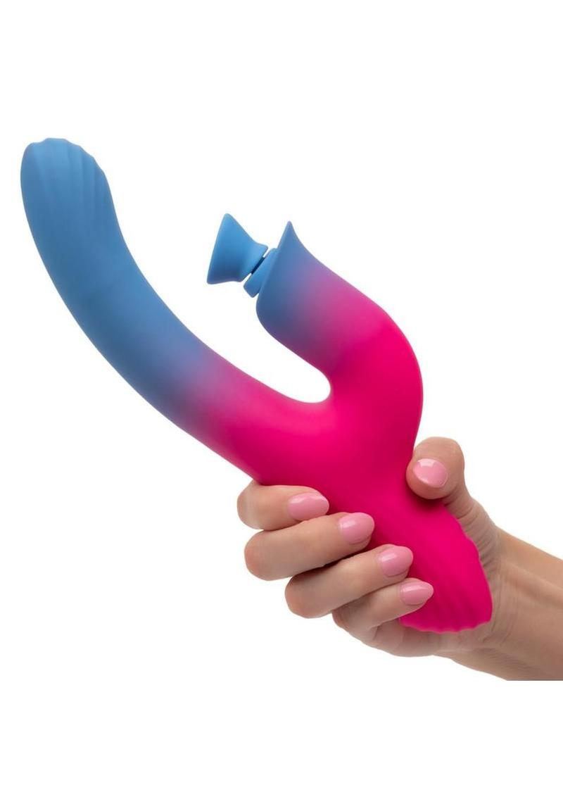 Elation Rechargeable Silicone Rabbit Vibrator with Suction - Blue/Pink