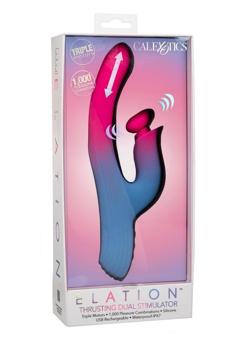 Elation Thrusting Rechargeable Silicone Dual Stimulator - Multicolor