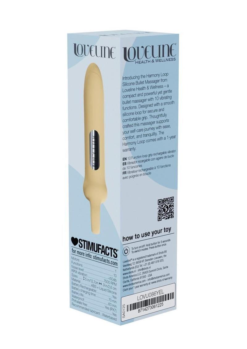 Loveline Harmony Loop Grip Vibe Ergonomic 10 Function Silicone Bullet Massager - Yellow