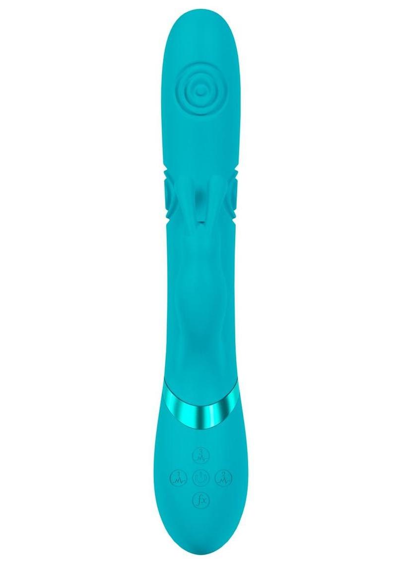 Vive Mimi 10 Function Silicone Rechargeable Triple Motor G-Spot Vibrating and Tapping Rabbit - Blue
