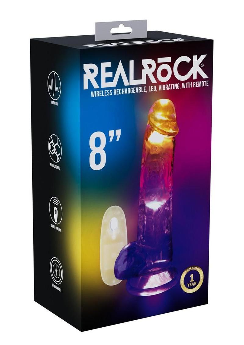 RealRock Rechargeable Dildo with Balls and Remote Control 8in - Clear