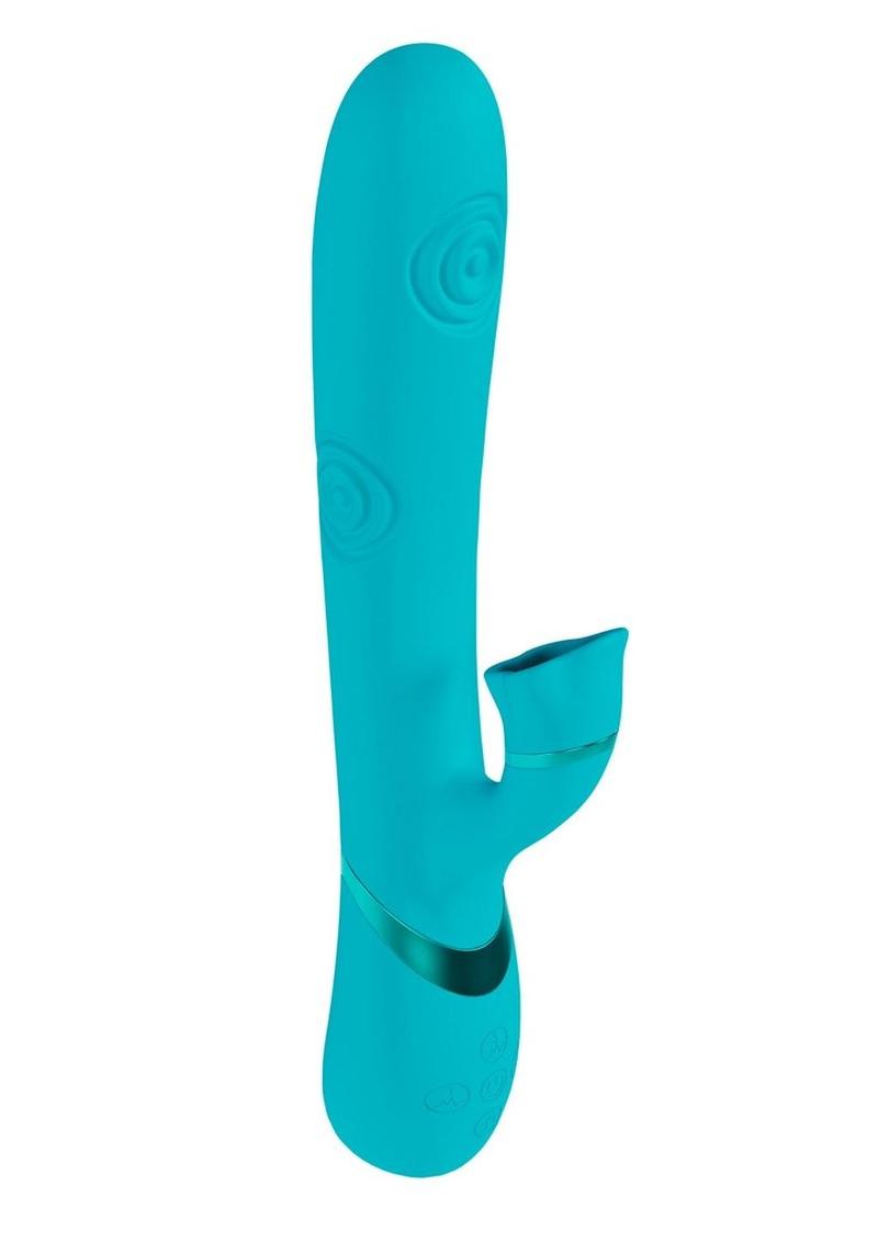 Vive Fiore Silicone Rechargeable Triple Motor G-Spot Air Wave Rabbit Vibrator with Clit Stimulator - Blue