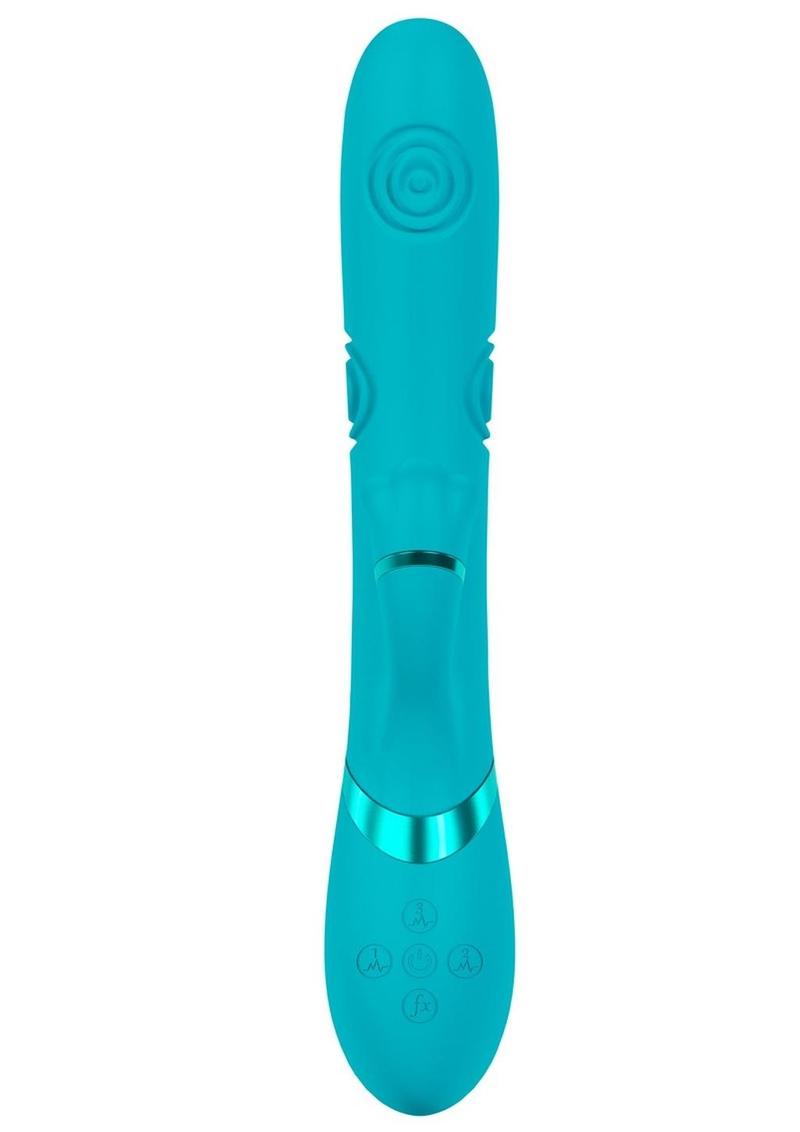 Vive Fiore Silicone Rechargeable Triple Motor G-Spot Air Wave Rabbit Vibrator with Clit Stimulator - Blue