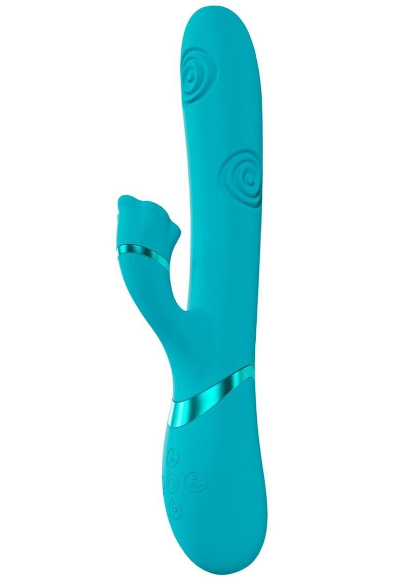 Vive Fiore Silicone Rechargeable Triple Motor G-Spot Air Wave Rabbit Vibrator with Clit Stimulator - Blue