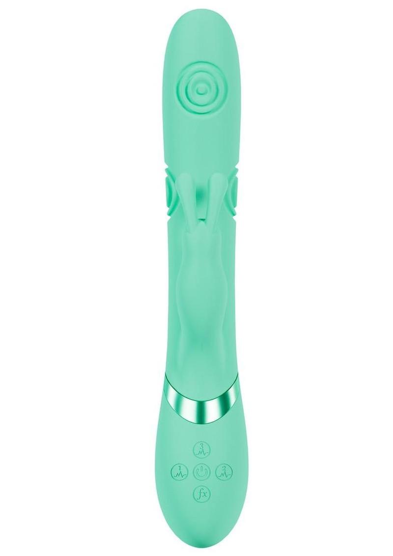 Vive Mimi 10 Function Silicone Rechargeable Triple Motor G-Spot Vibrating and Tapping Rabbit - Green