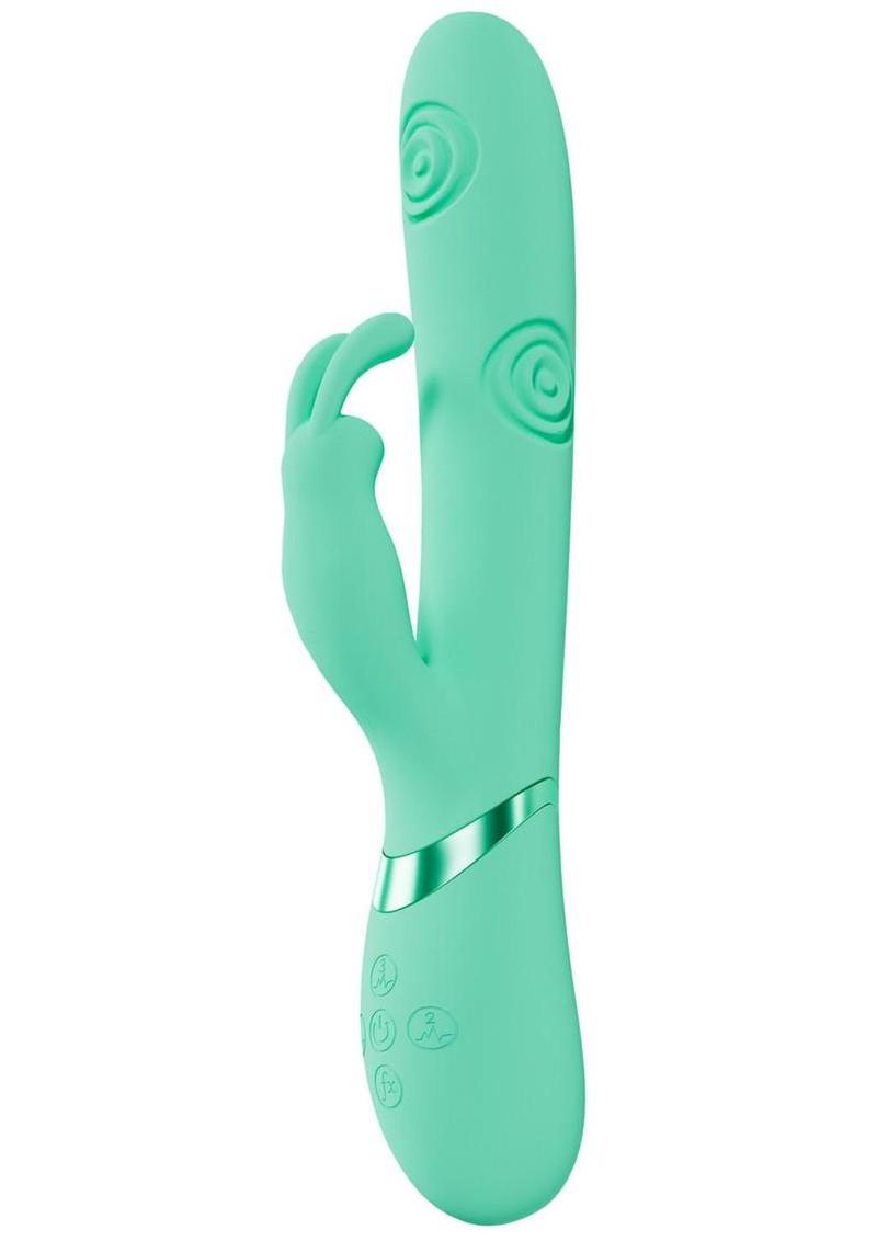 Vive Mimi 10 Function Silicone Rechargeable Triple Motor G-Spot Vibrating and Tapping Rabbit - Green