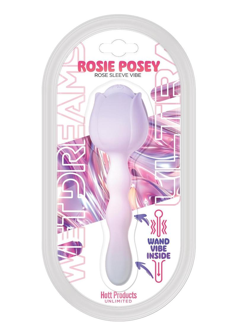 Wet Dreams Rosie Posey Silicone Rechargeable Rose Shaped Vibrating Wand - Lilac