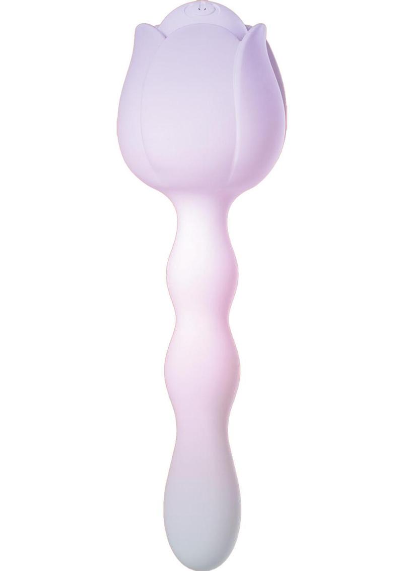 Wet Dreams Rosie Posey Silicone Rechargeable Rose Shaped Vibrating Wand - Lilac