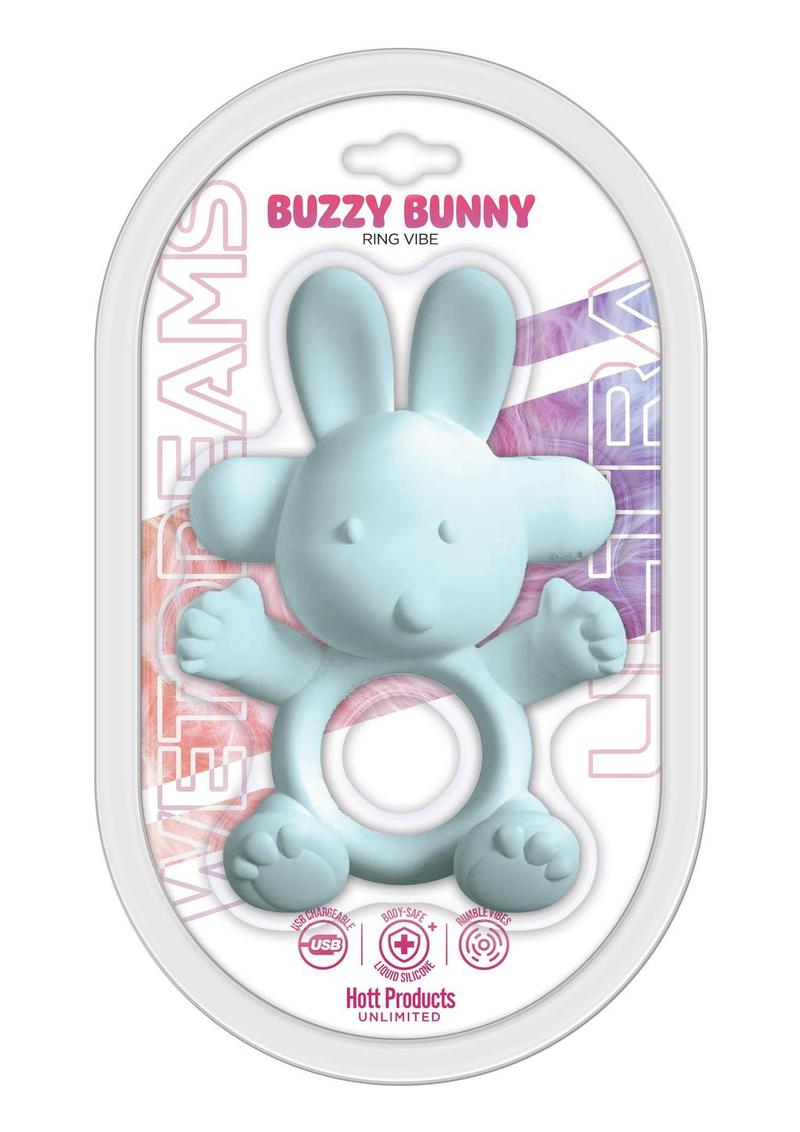 Wet Dreams Buzzy Bunny Rechargeable Silicone Cock Ring - Multicolor