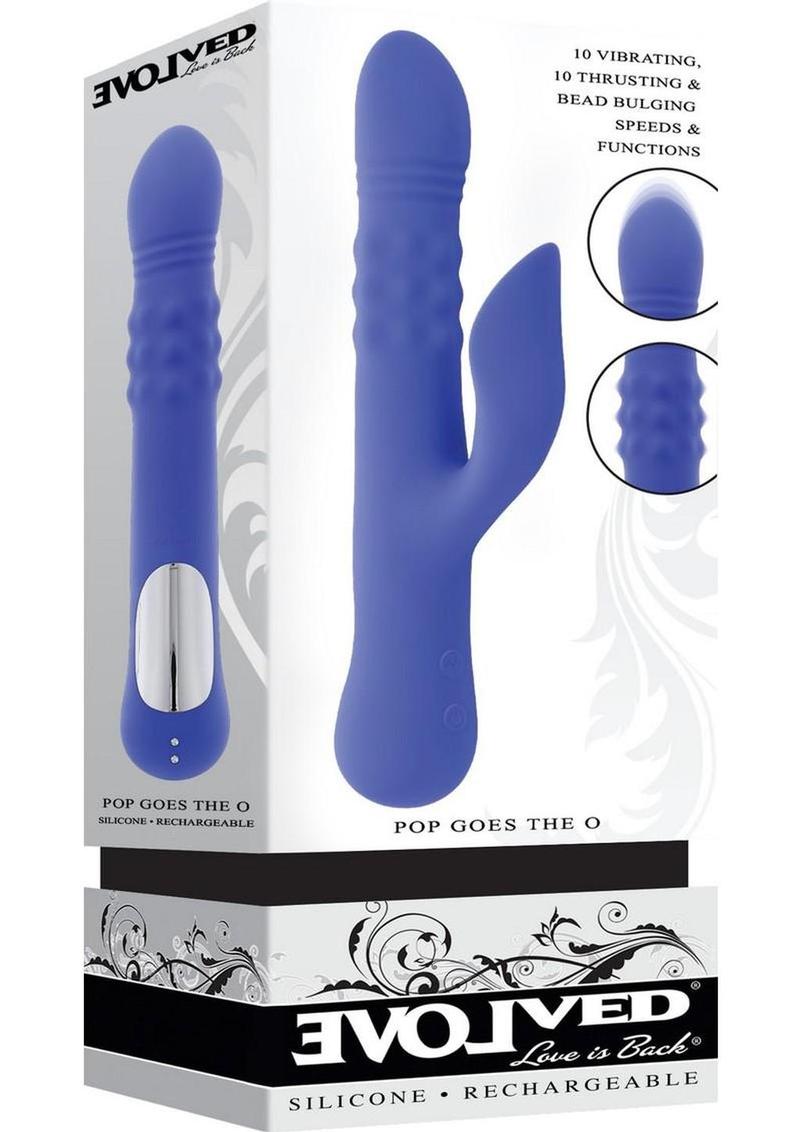 Pop Goes The O Rechargeable Silicone Triple Motor Thrusting Rabbit Vibrator - Blue