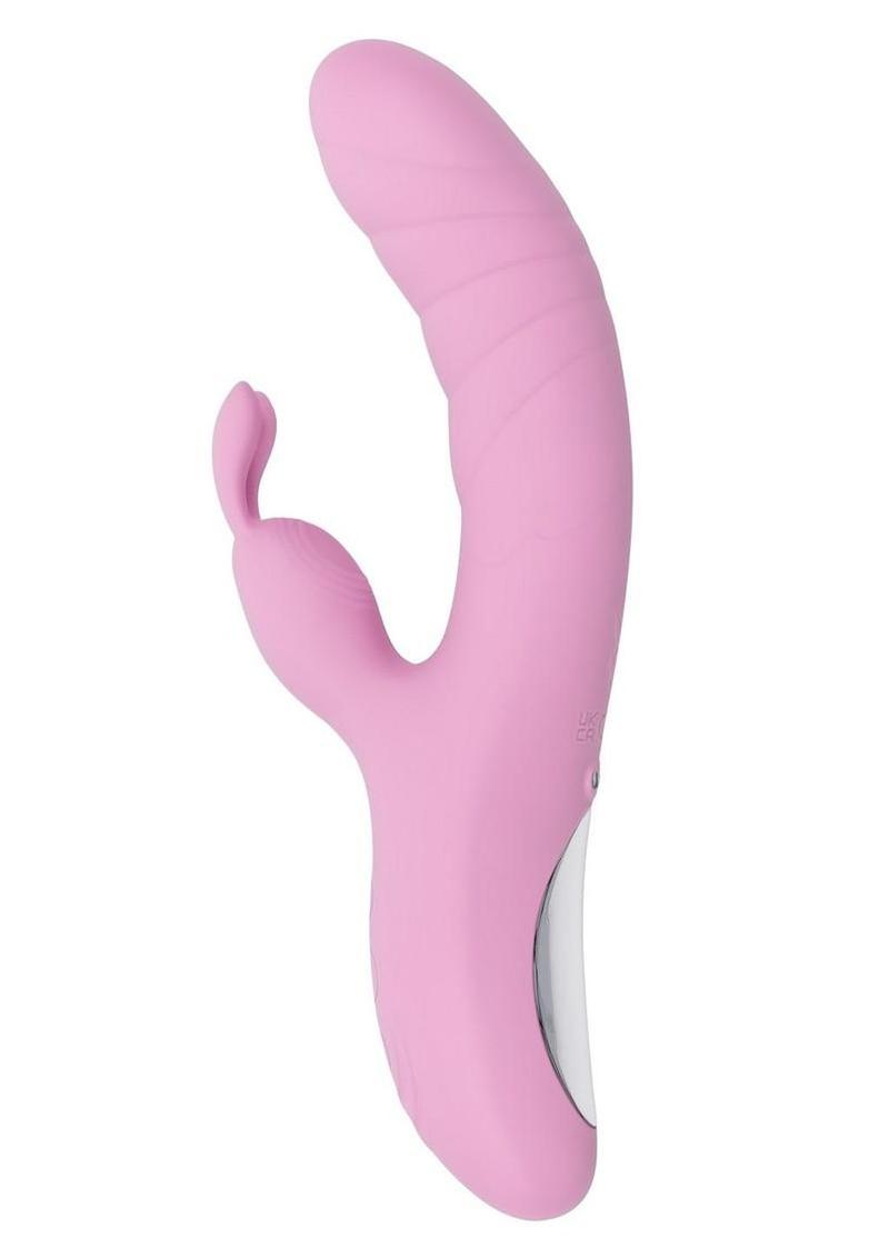 Playboy Rub Me Right Rechargeable Silicone Thrusting G-Spot Rabbit Vibrator - Pink