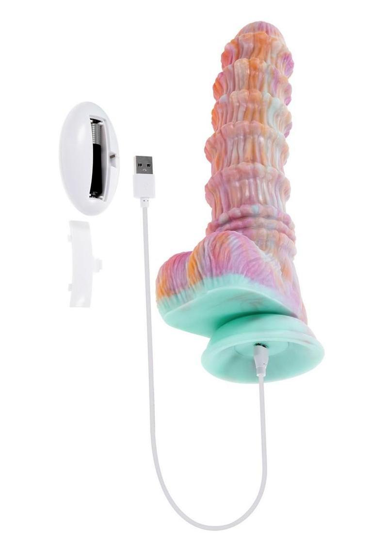 Fantasy Rechargeable Silicone Vibrating Dildo with Remote - Multicolor