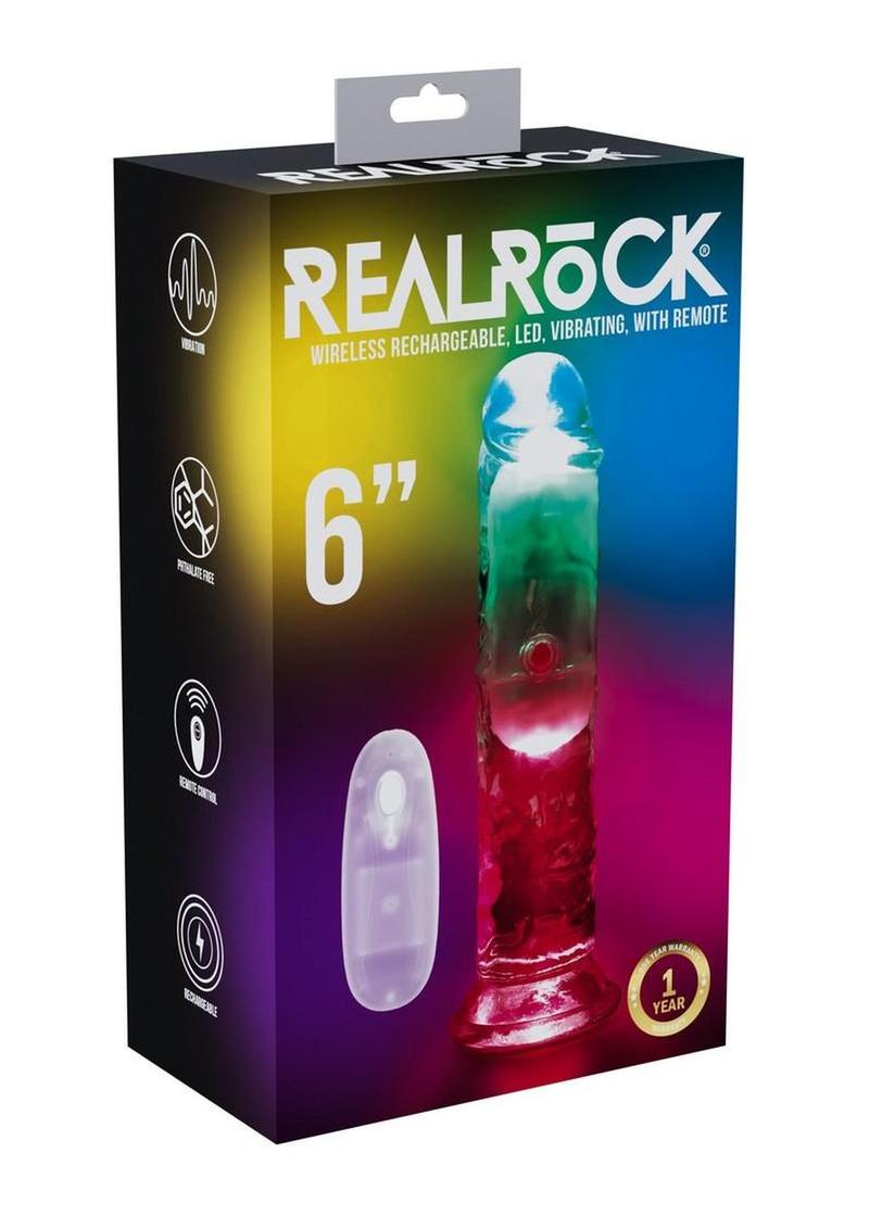 RealRock Rechargeable Dildo with Remote Control 6in - Clear