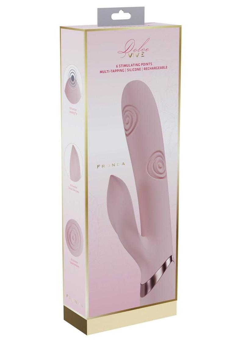 Vive Fronda Rechargeable Silicone Triple Motor G-Spot VIbrating and Tapping Leaf Clit Stimulator - Pink