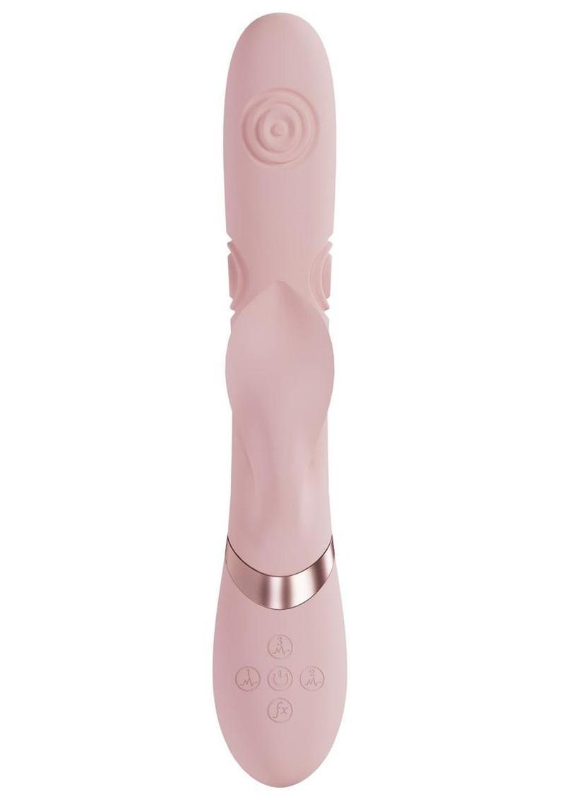 Vive Fronda Rechargeable Silicone Triple Motor G-Spot VIbrating and Tapping Leaf Clit Stimulator - Pink