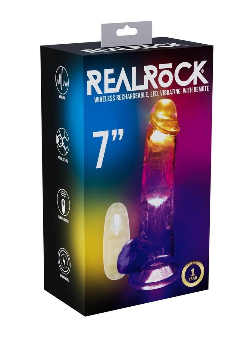 RealRock Rechargeable Dildo with Balls and Remote Control 7in - Clear