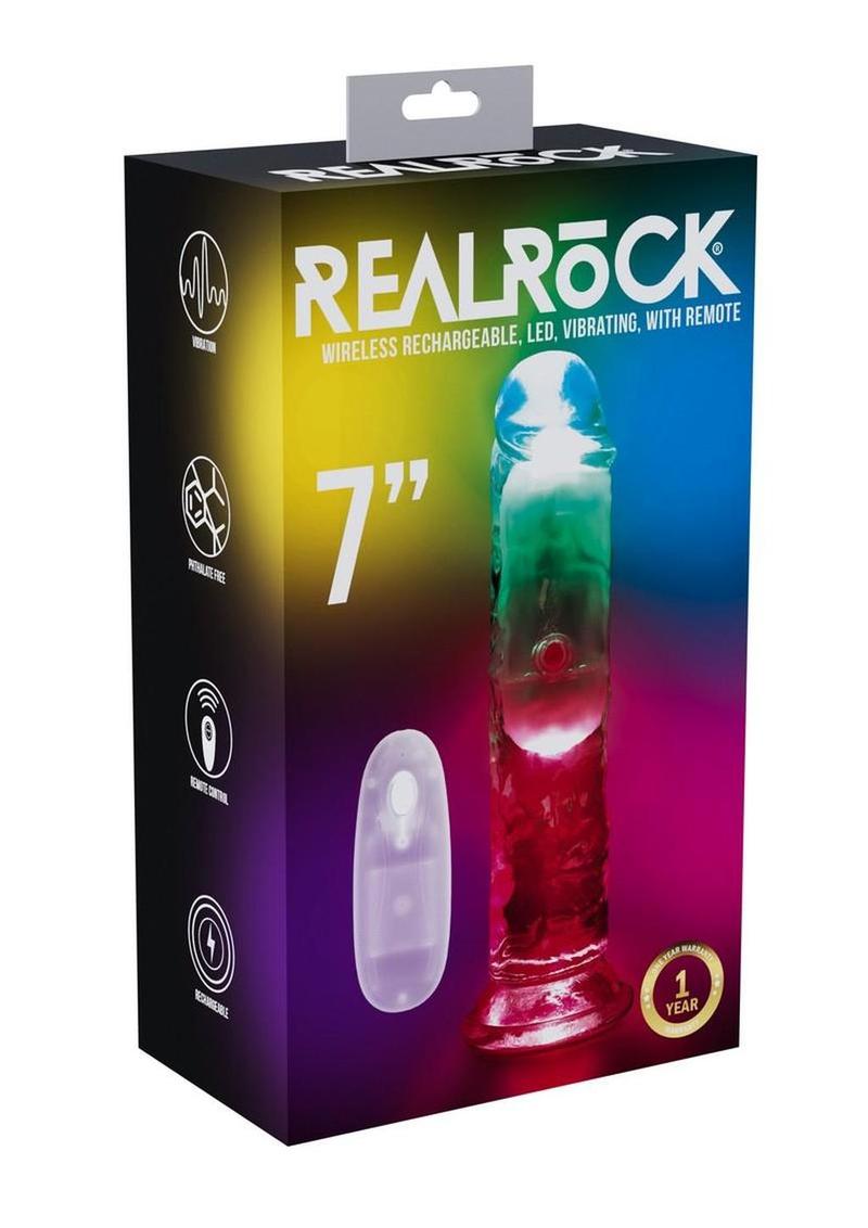 RealRock Rechargeable Dildo with Remote Control 7in - Clear