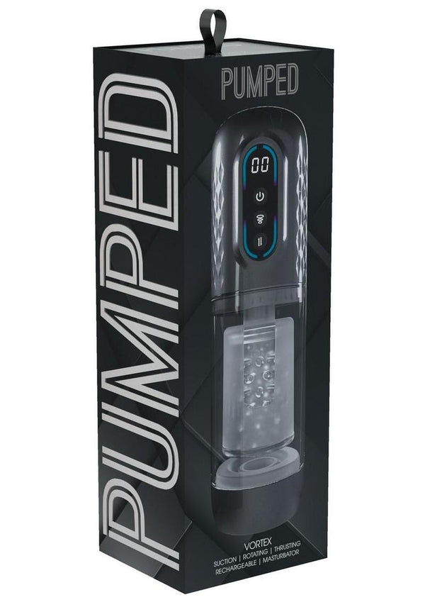 Pumped Vortex Multi Function Suction Rotating Thrusting Rechargeable Masturbator - Gun Metal