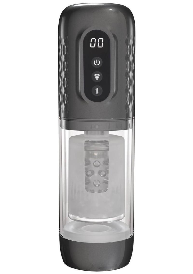 Pumped Vortex Multi Function Suction Rotating Thrusting Rechargeable Masturbator - Gun Metal