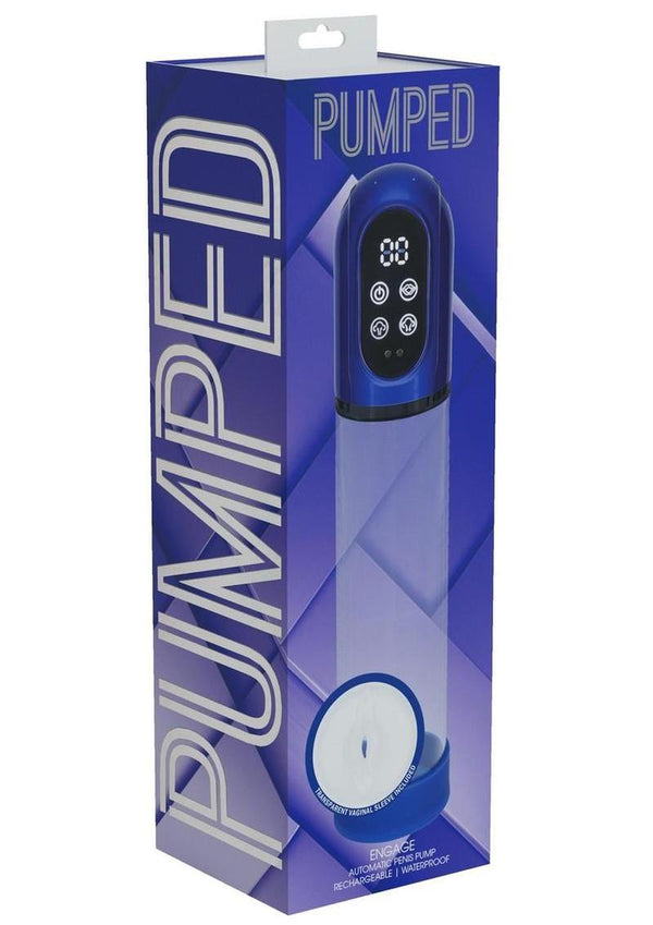 Pumped Engage 6 Function Automatic Rechargeable Penis Pump - Metallic Blue
