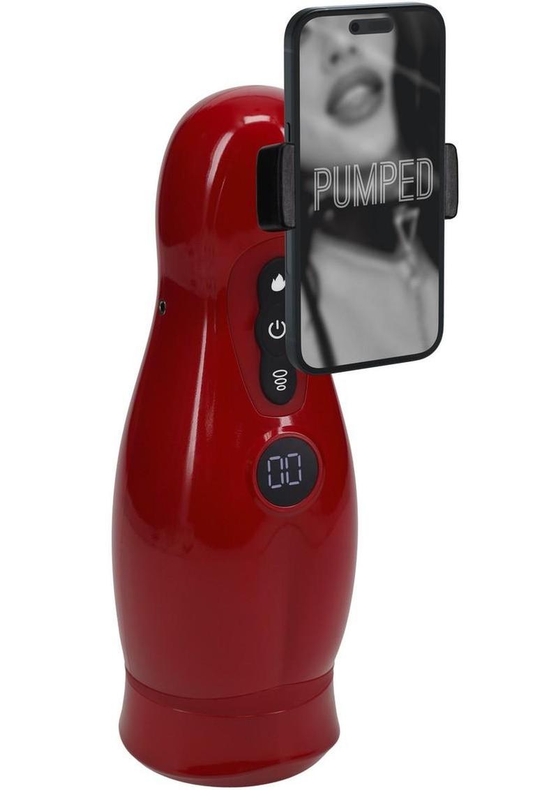 Pumped Virtuo 10 Function Suction Vibration Phone Attachment Rechargeable Masturbator - Metallic Red